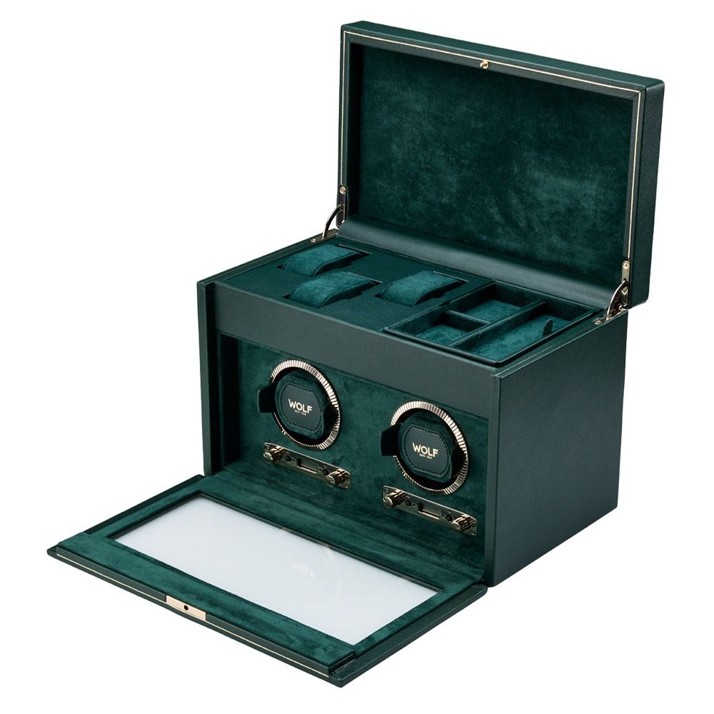 British Racing Double Watch Winder with Storage green 4 British Racing Double Watch Winder with Storage green