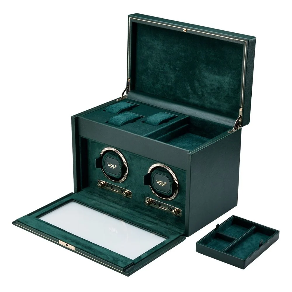 British Racing Double Watch Winder with Storage green 5 British Racing Double Watch Winder with Storage green