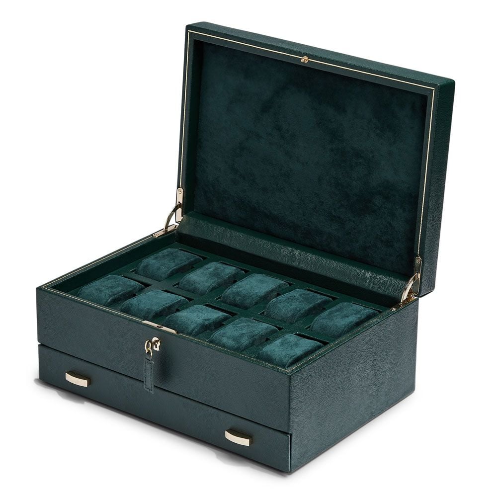 British Racing 10 Piece Watch Box with Storage black